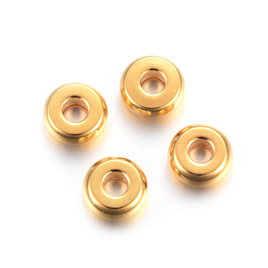 Spacer Flat Round 18K Plated 304SS Gold 5mm 20pcs | Alberta Bead Store