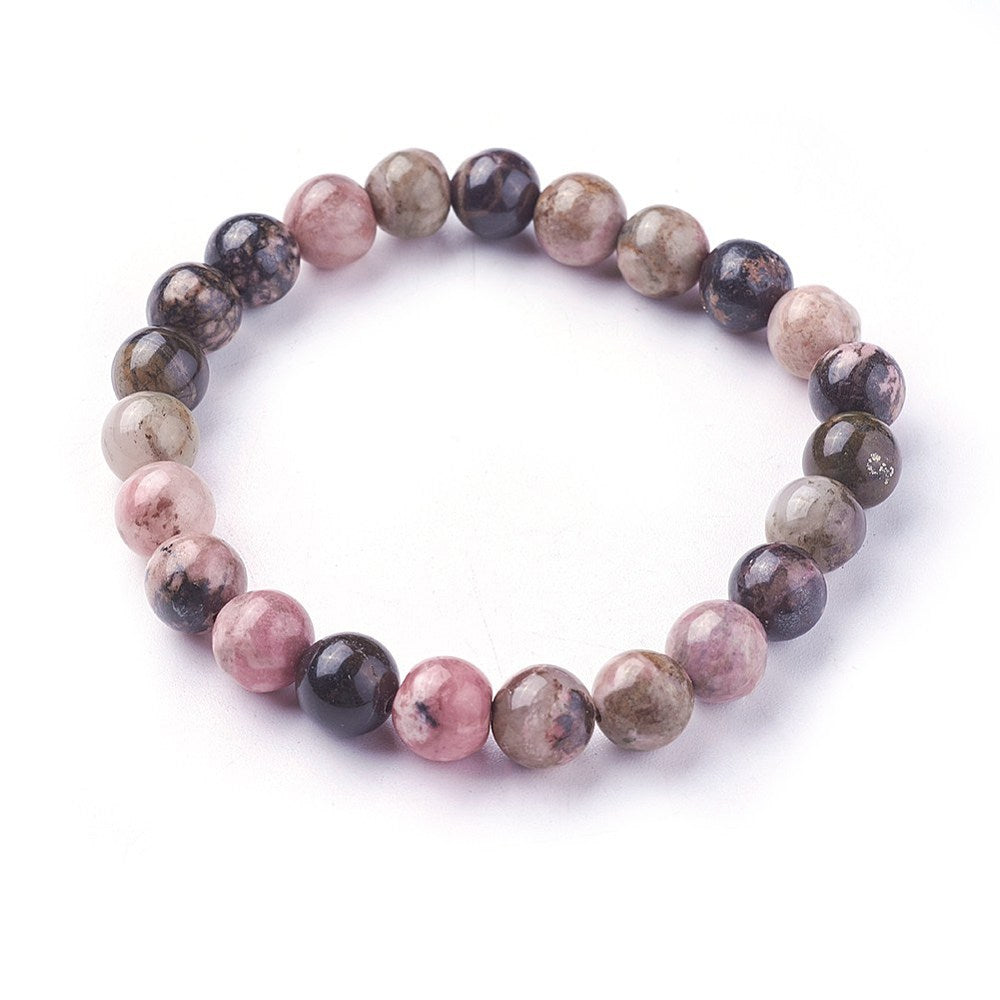 Rhodonite Gemstone Bead Bracelet 8MM 