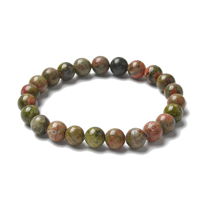 Unakite Gemstone Bead Bracelet 8MM 