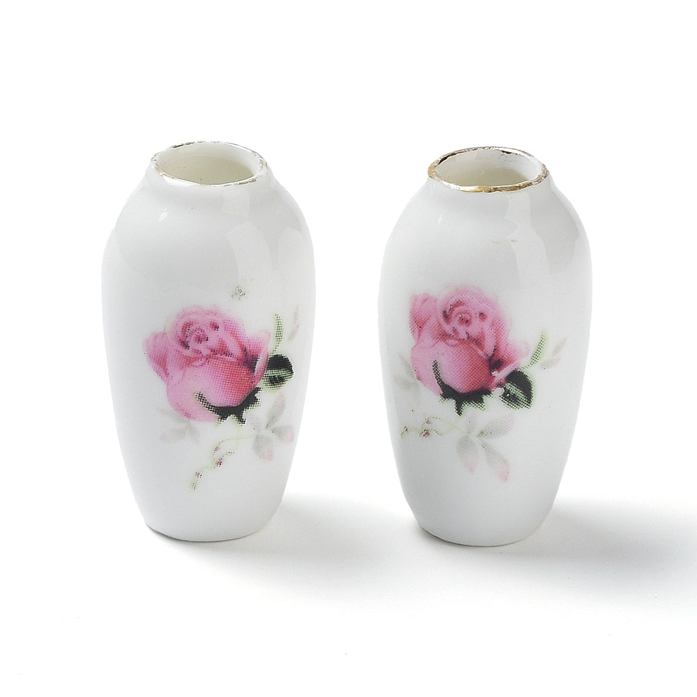 Miniature Porcelain Vase with Rose 1pc 