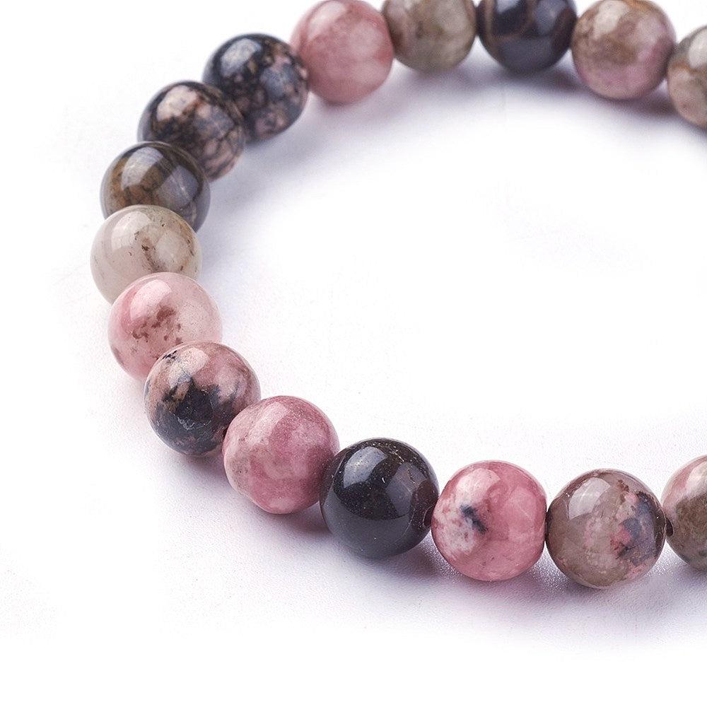 Rhodonite Gemstone Bead Bracelet 8MM 