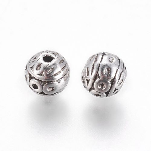 Tibetan Style Alloy Bead Antique Silver Round 8MM 10pc 