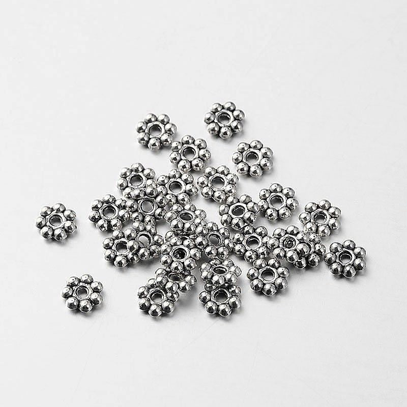 Tibetan Style Flower Alloy Spacer Beads Antique Silver 6mm 