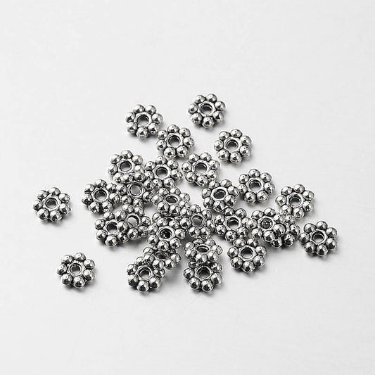 Tibetan Style Flower Alloy Spacer Beads Antique Silver 6mm | Alberta Bead Store