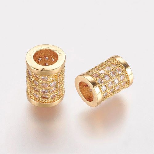 Micro Pave Column Golden Cubic Zirconia Bead 1pc | Alberta Bead Store