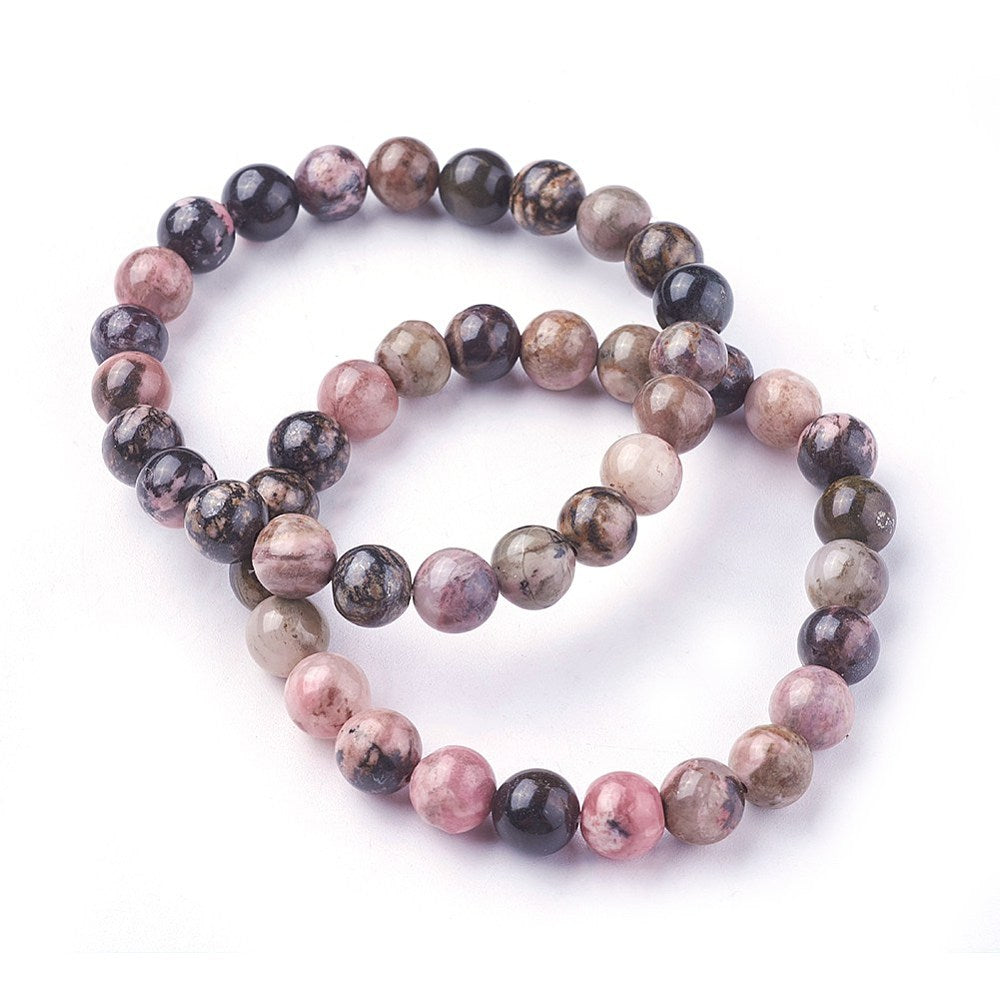 Rhodonite Gemstone Bead Bracelet 8MM 