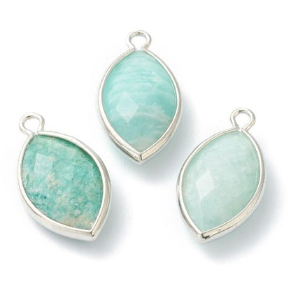 Amazonite Tear Drop Charm/Pendant with Platinum 1pc | Alberta Bead Store