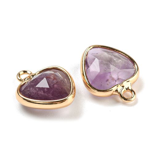 Amethyst Faceted Heart Charm/Pendant with Gold 1pc 