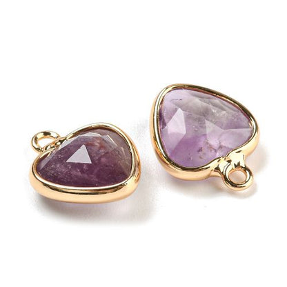 Amethyst Faceted Heart Charm/Pendant with Gold 1pc 