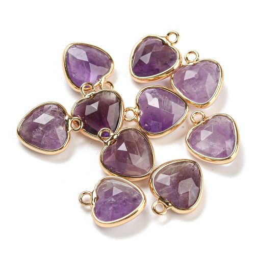 Amethyst Faceted Heart Charm/Pendant with Gold 1pc 