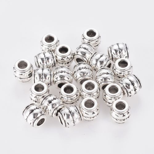 Tibetan Style Alloy Barrel Bead Antique Silver 10pcs 