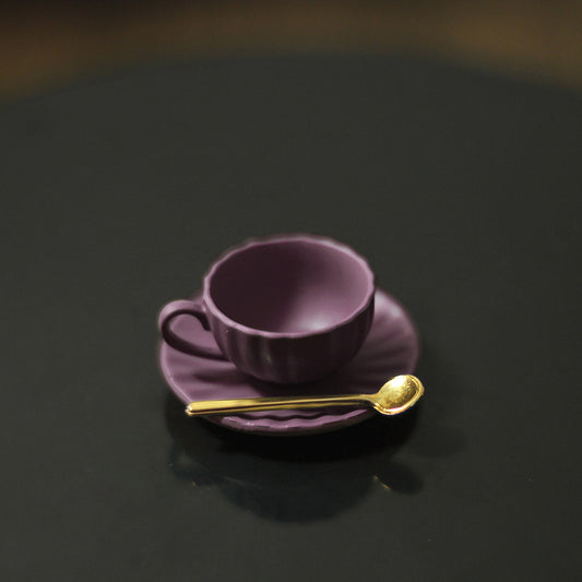 Miniature Teacup & Saucer with Spoon Purple 1 Set | Alberta Bead Store