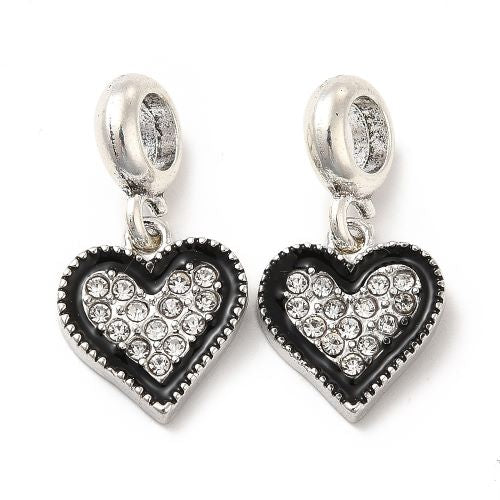 Enamel Charm Black Heart with Rhinestones 5pc - Crystals and Sun Signs