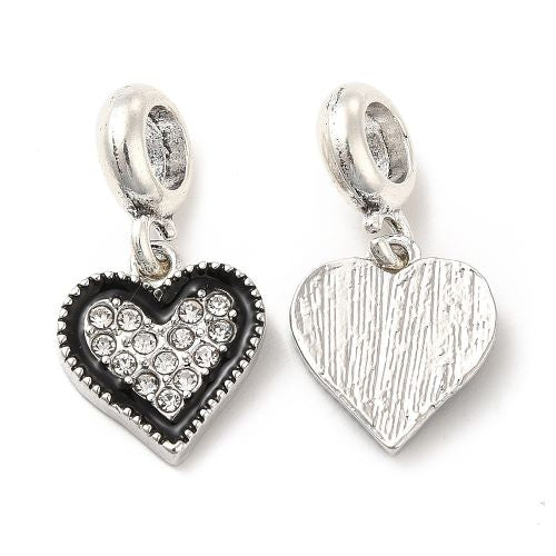 Enamel Charm Black Heart with Rhinestones 5pc - Crystals and Sun Signs