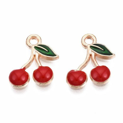 Enamel Charm Cherry Light Gold 10pc | Alberta Bead Store