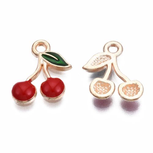 Enamel Charm Cherry Light Gold 10pc 