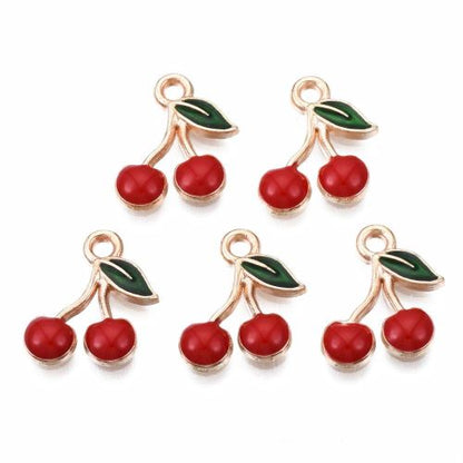 Enamel Charm Cherry Light Gold 10pc | Alberta Bead Store