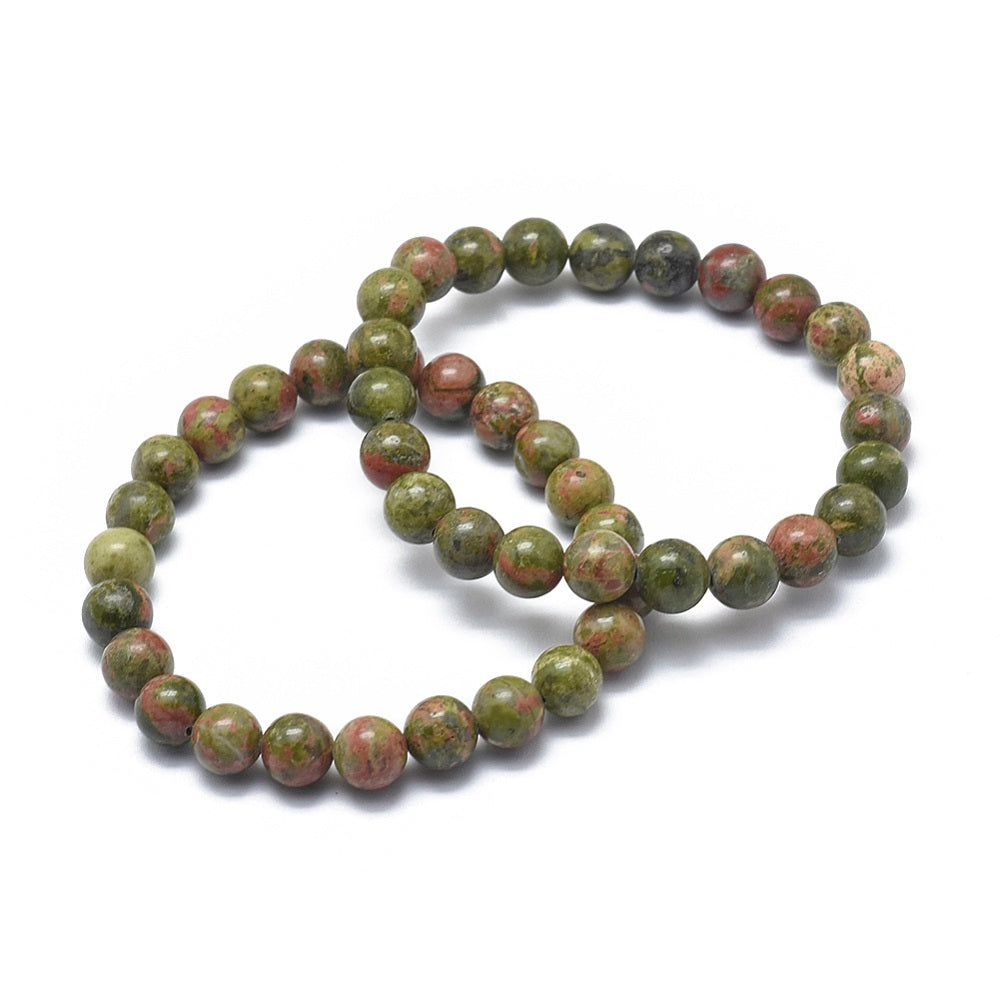 Unakite Gemstone Bead Bracelet 8MM 