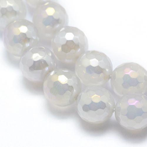 Electroplated Faceted White Agate Gemstone Bead 