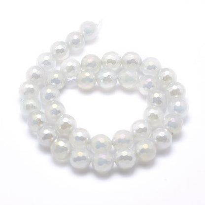 Electroplated Faceted White Agate Gemstone Bead 