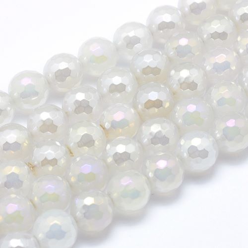 Electroplated Faceted White Agate Gemstone Bead 