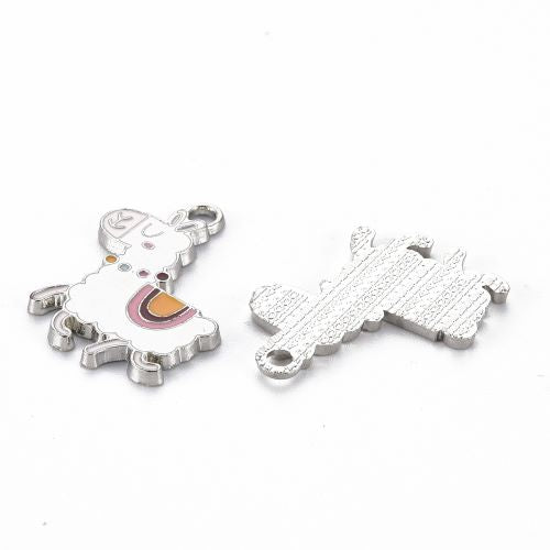 Enamel Charm Alpaca in White 5pcs 