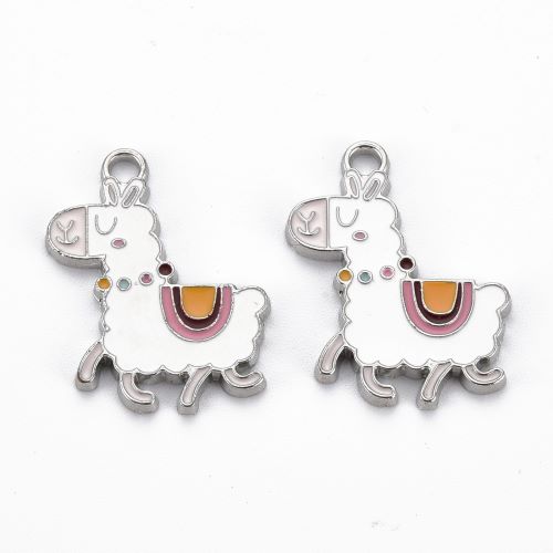 Enamel Charm Alpaca in White 5pcs 