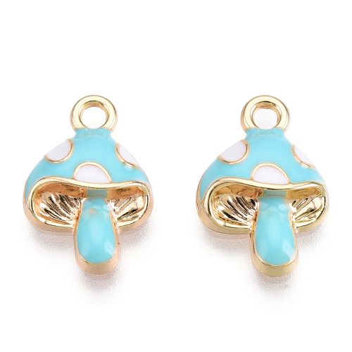 Enamel Charm Light Blue Mushroom Light Gold 10pc | Alberta Bead Store