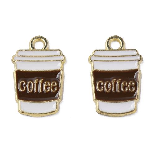 Enamel Charm Coffee Cup with Light Gold 10pcs | Alberta Bead Store