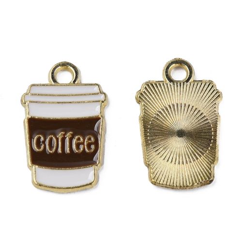 Enamel Charm Coffee Cup with Light Gold 10pcs | Alberta Bead Store