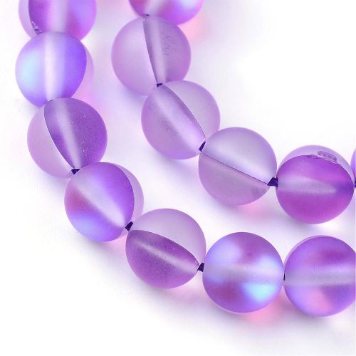 Dark Violet Frosted Holographic Glass Bead 