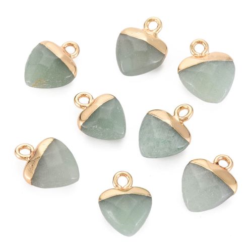 Green Aventurine Heart Charm with Light Gold 1pc 