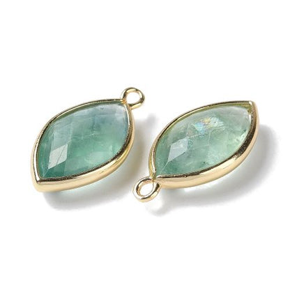 Green Fluorite Faceted Tear Drop Charm/Pendant with Gold 1pc 