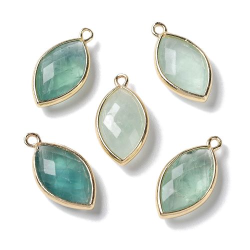 Green Fluorite Faceted Tear Drop Charm/Pendant with Gold 1pc 