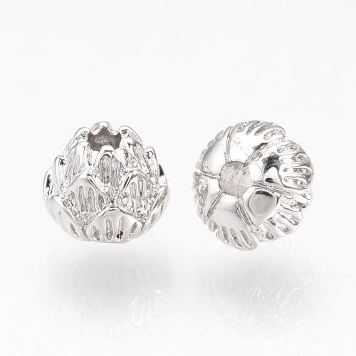 Spacer Bead Lotus Flower Real Platinum Plated 10pc | Alberta Bead Store