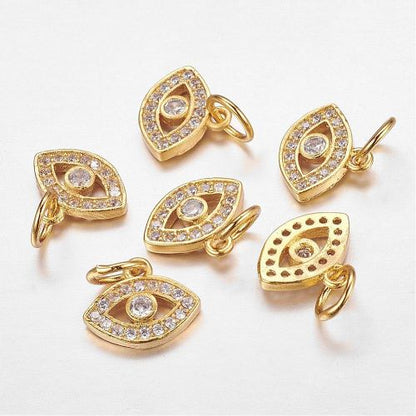 Micro Pave Evil Eye Charm Cubic Zirconia Golden 1pcs 