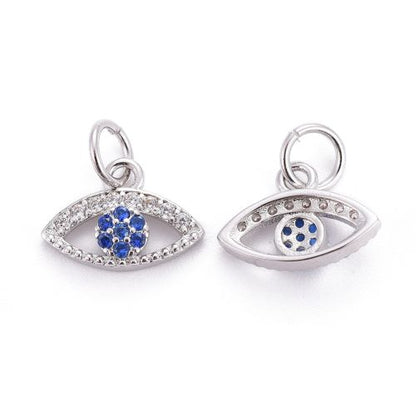 Micro Pave Evil Eye Charm Platinum Cubic Zirconia 1pcs 