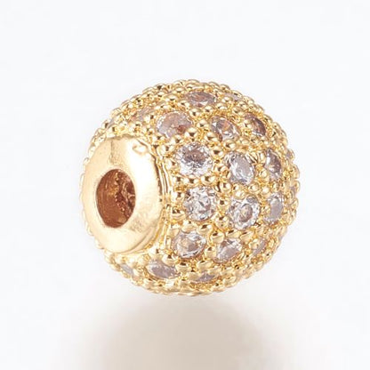 Micro Pave Golden and Clear CZ Round Bead 8mm 