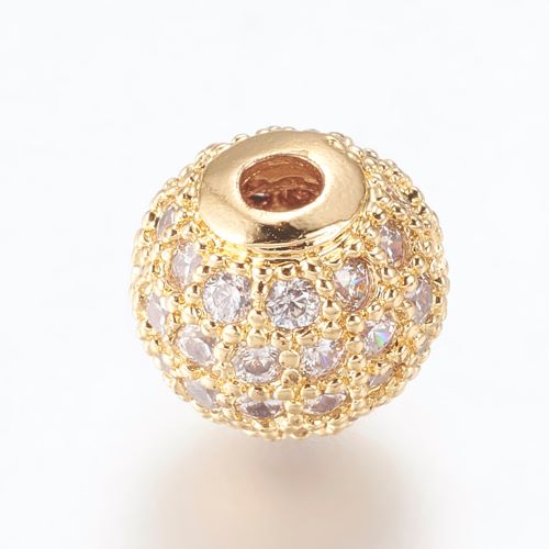 Micro Pave Golden and Clear CZ Round Bead 8mm 