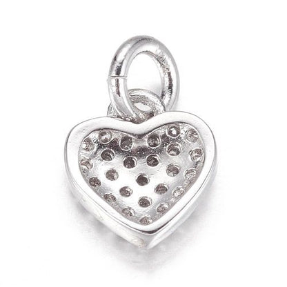 Micro Pave Heart Charm Cubic Zirconia Platinum 1pc 