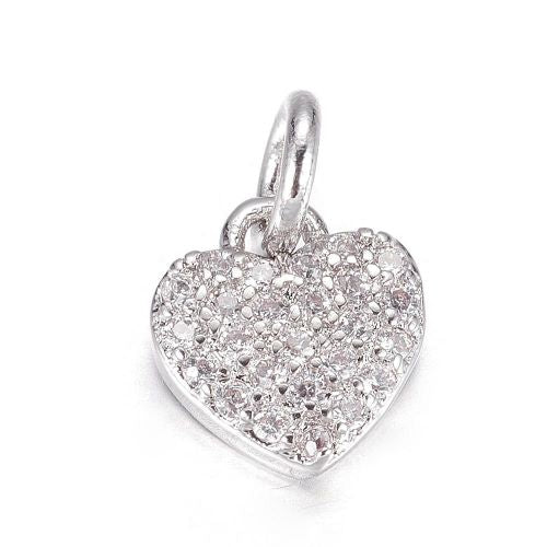 Micro Pave Heart Charm Cubic Zirconia Platinum 1pc 