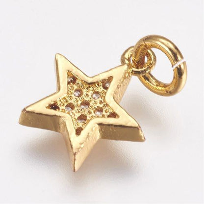 Micro Pave Star Charm Cubic Zirconia Golden 1pc | Alberta Bead Store