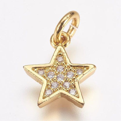 Micro Pave Star Charm Cubic Zirconia Golden 1pc | Alberta Bead Store