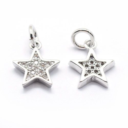 Micro Pave Star Charm Cubic Zirconia Platinum 1pc 