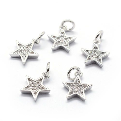 Micro Pave Star Charm Cubic Zirconia Platinum 1pc 