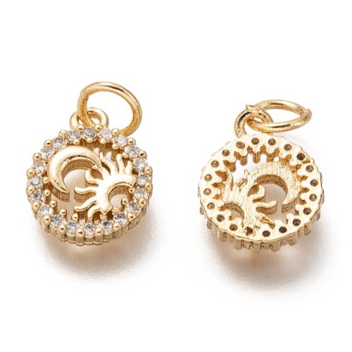 Micro Pave Charm Sun & Moon Golden 1pc 