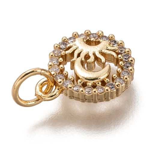 Micro Pave Charm Sun & Moon Golden 1pc 