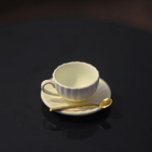 Miniature Teacup & Saucer with Spoon Ivory 1 Set 