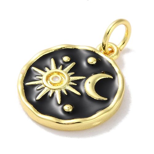 Enamel Charm 18K Plated Sun & Moon Black 1pc 