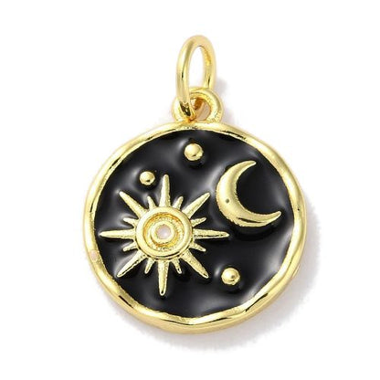 Enamel Charm 18K Plated Sun & Moon Black 1pc 